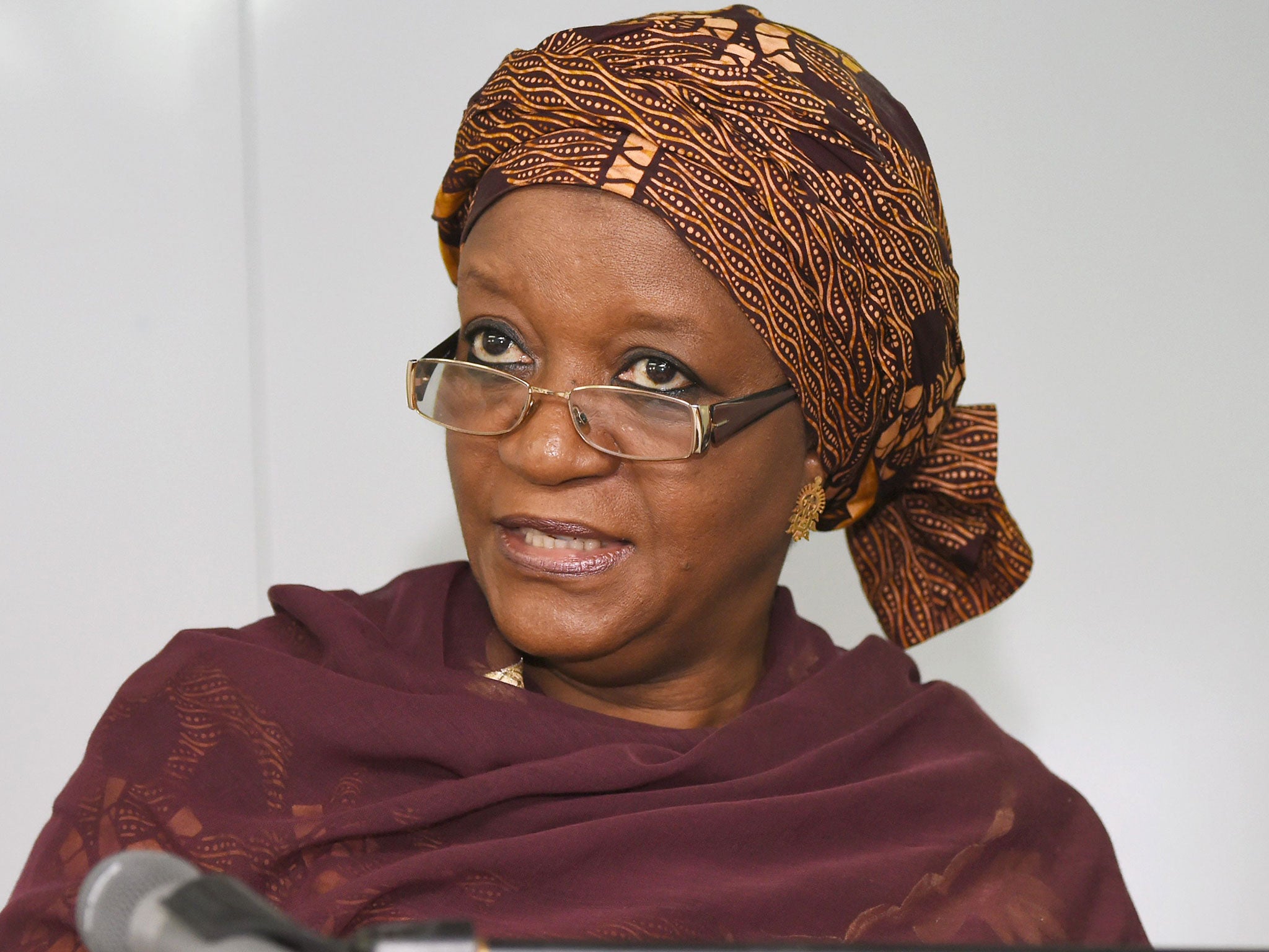 Zainab Bangura delivers a speech at the UNOCI headquarters in Abidjan, on May 27, 2016