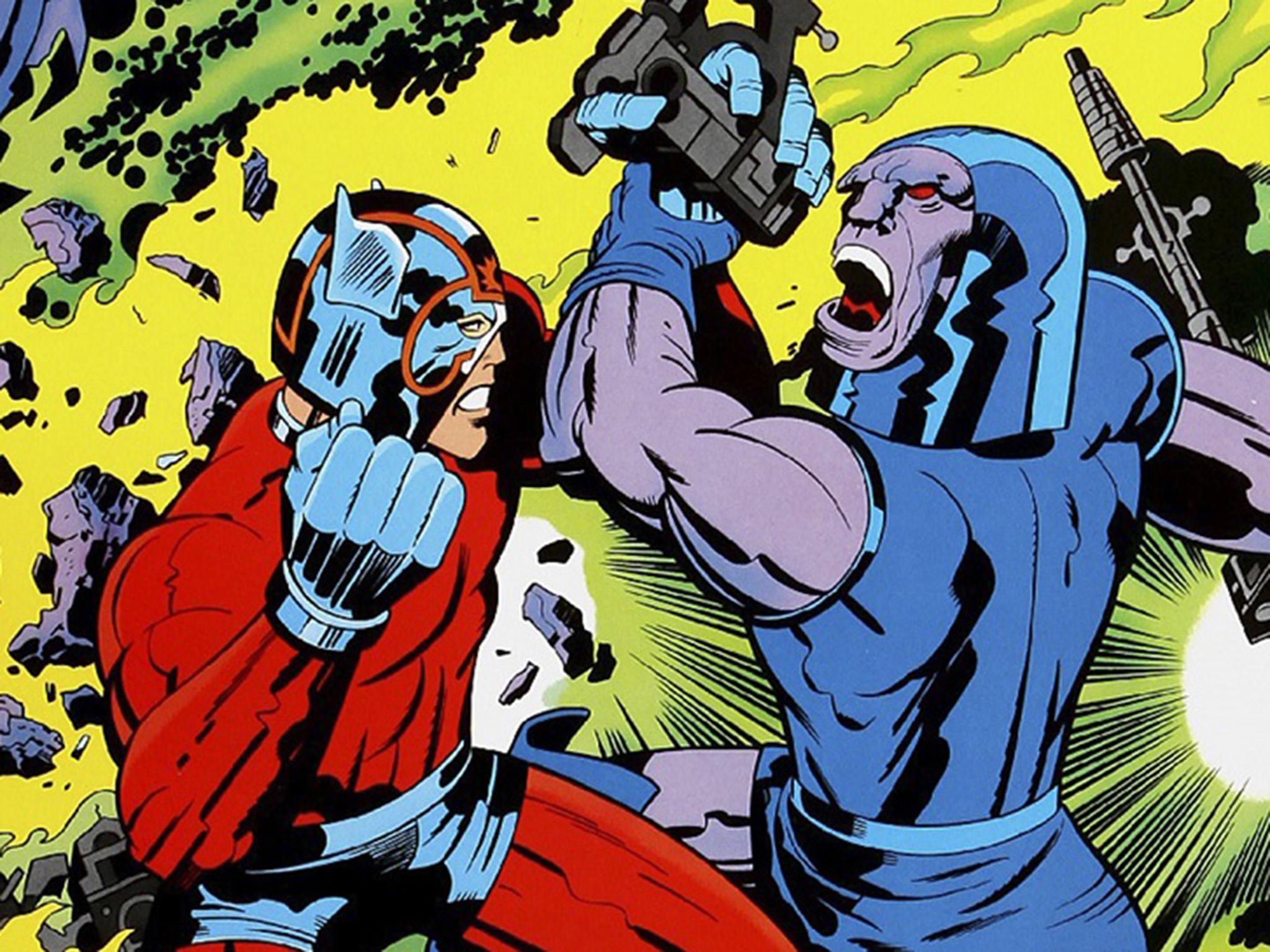 Orion of the New Gods (left) battles his deadly enemy Darkseid
