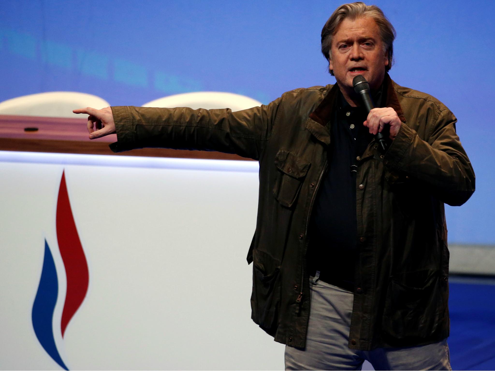 Former White House Chief Strategist Steve Bannon attends the Front National party convention in Lille, France, 10 March 2018.