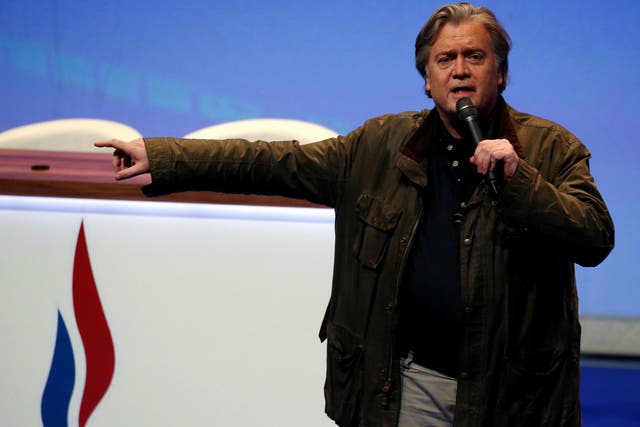 Former White House Chief Strategist Steve Bannon attends the Front National party convention in Lille, France, 10 March 2018.
