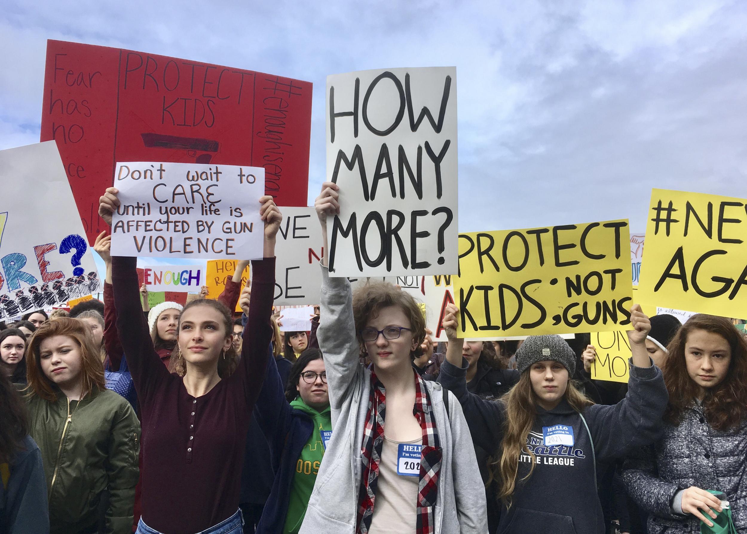 Students at a different high school in Washington take part in a protest against gun violence