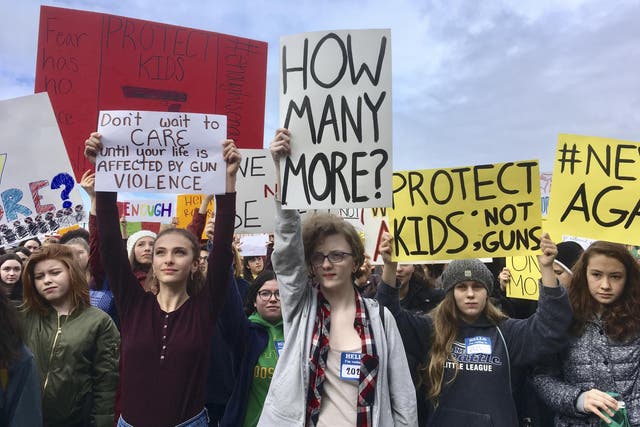 Students at a different high school in Washington take part in a protest against gun violence