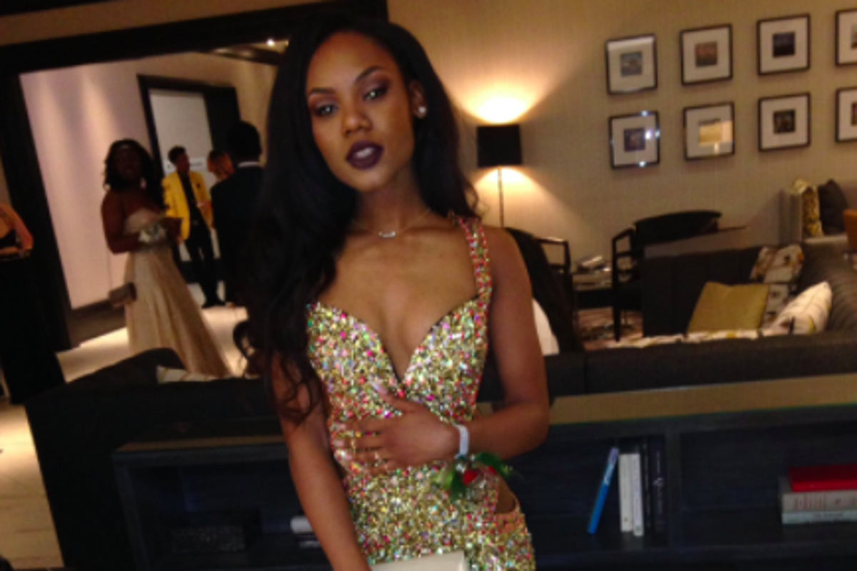 girl in black prom dress fight twitter Long Off Shoulder Fitted Prom Dress by LaDivine CA109