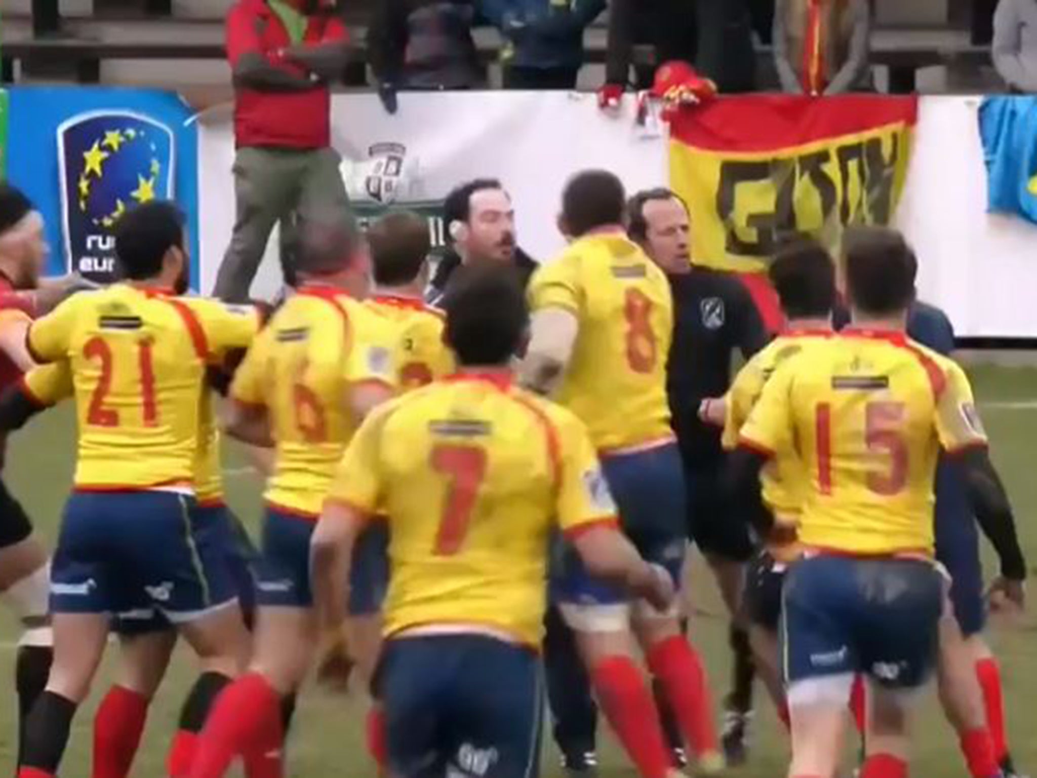 Vlad Iordachescu was confronted and chased after Spain's 18-10 defeat by Belgium on Sunday