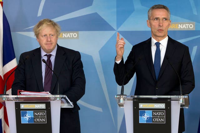 Boris Johnson and Nato Secretary General Jens Stoltenberg in Brussels on 19 March