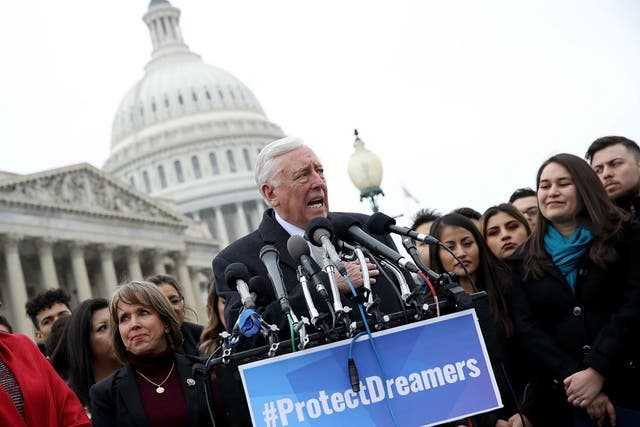House Minority Whip Steny Hoye holds a news conference with dreamers from nearly 20 states outside the US Capitol in January