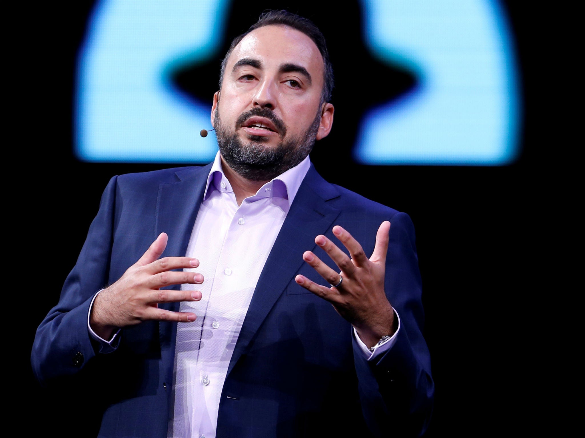 Facebook Chief Security Officer Alex Stamos addresses a conference in Las Vegas, Nevada