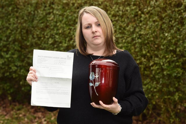 Hatti handed over her mum's ashes to prove she was not able to work