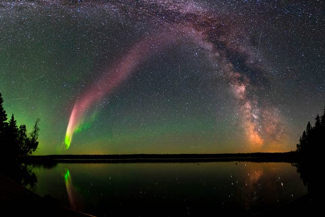 'Steve' the aurora and the Milky Way seen from Childs Lake, Manitoba, Canada