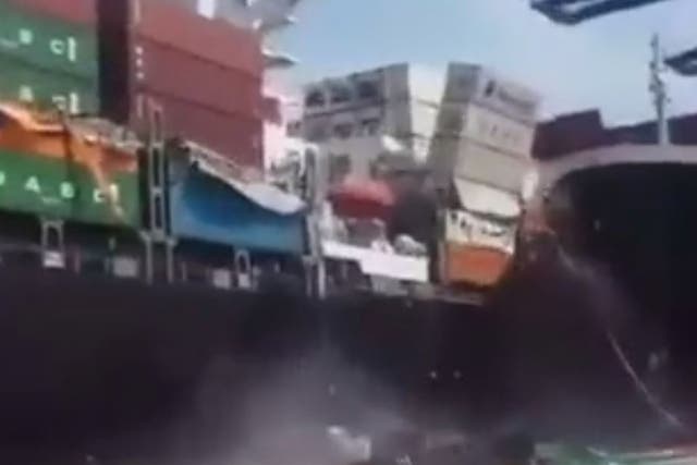 More than a dozen containers fell from the ship into the sea