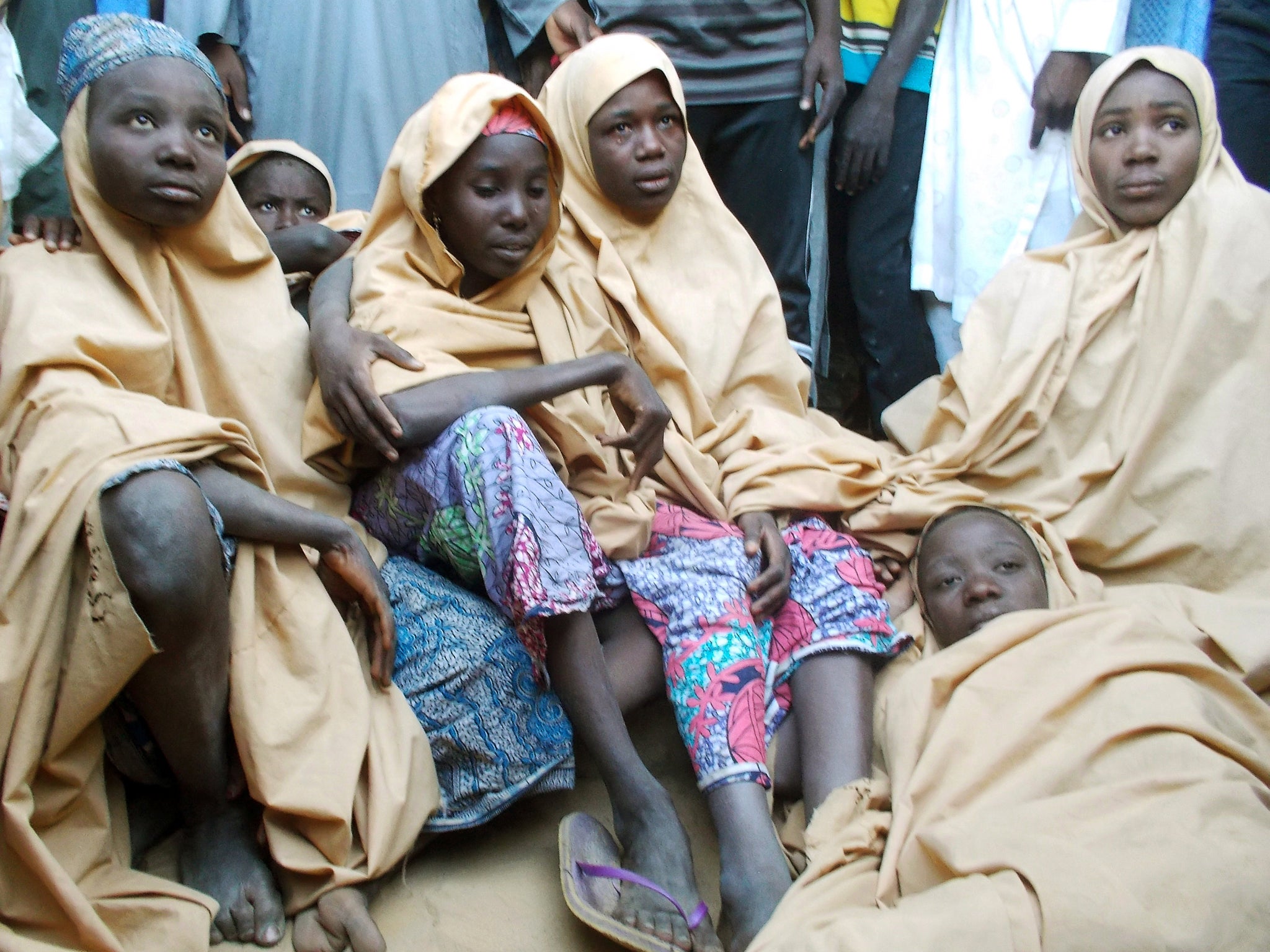 Some of the newly-released Dapchi schoolgirls are pictured in Jumbam village