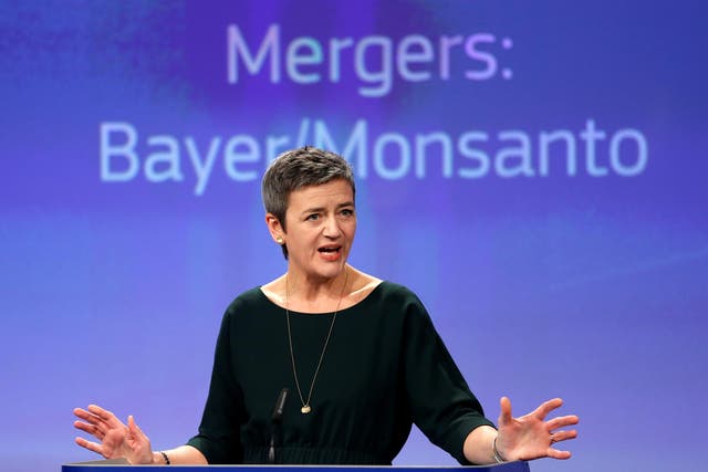 European Competition Commissioner Margrethe Vestager holds a news conference at the EU Commission's headquarters in Brussels, Belgium