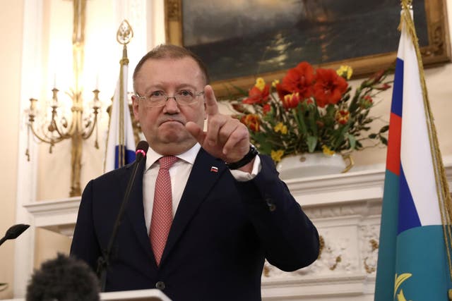 Russia's ambassador to the UK, Alexander Yakovenko, holds a news conference in the Russian Embassy in London