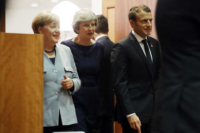 Angela Merkel, Theresa May and Emmanuel Macron at a previous meeting