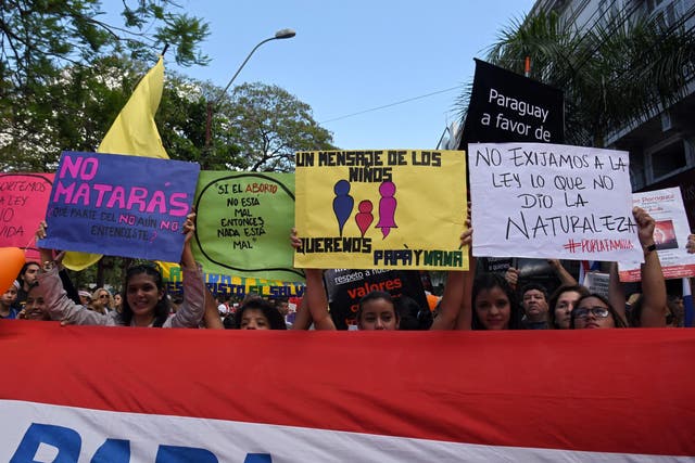 Pro-abortion protesters march in Asuncion, Paraguay, where abortion is illegal