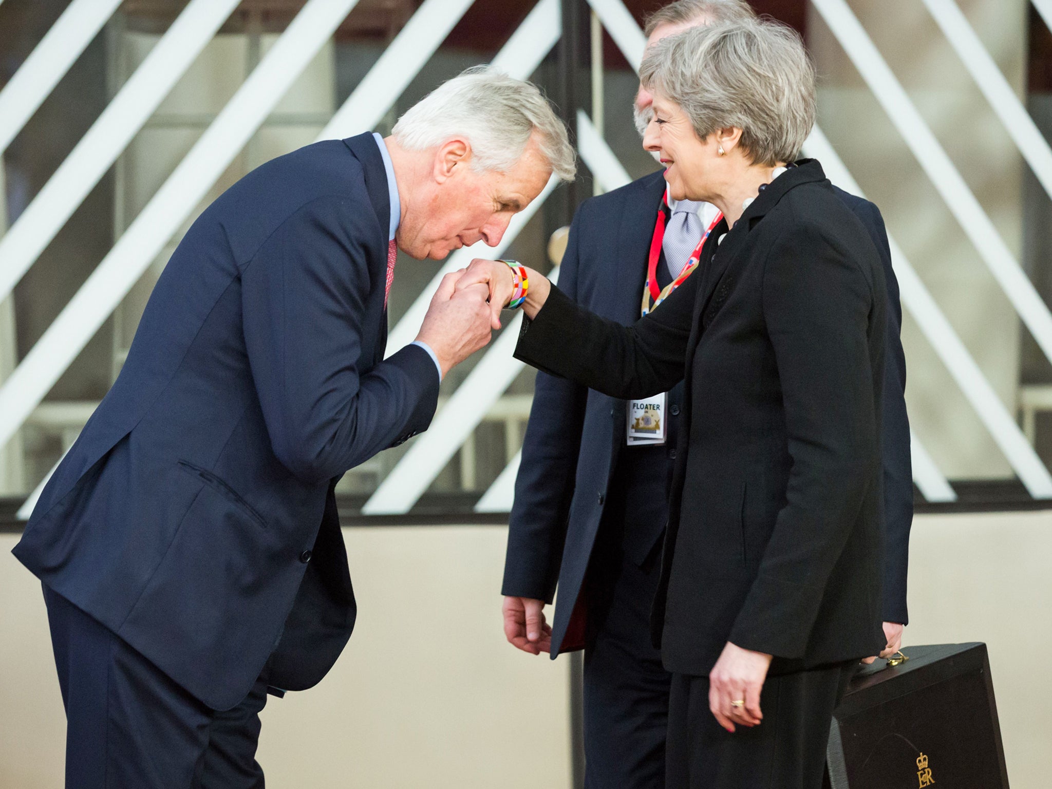 Michel Barnier and Theresa May at the EU Summit. His remarks might mollify the currency, but they can't stop a no-deal Brexit