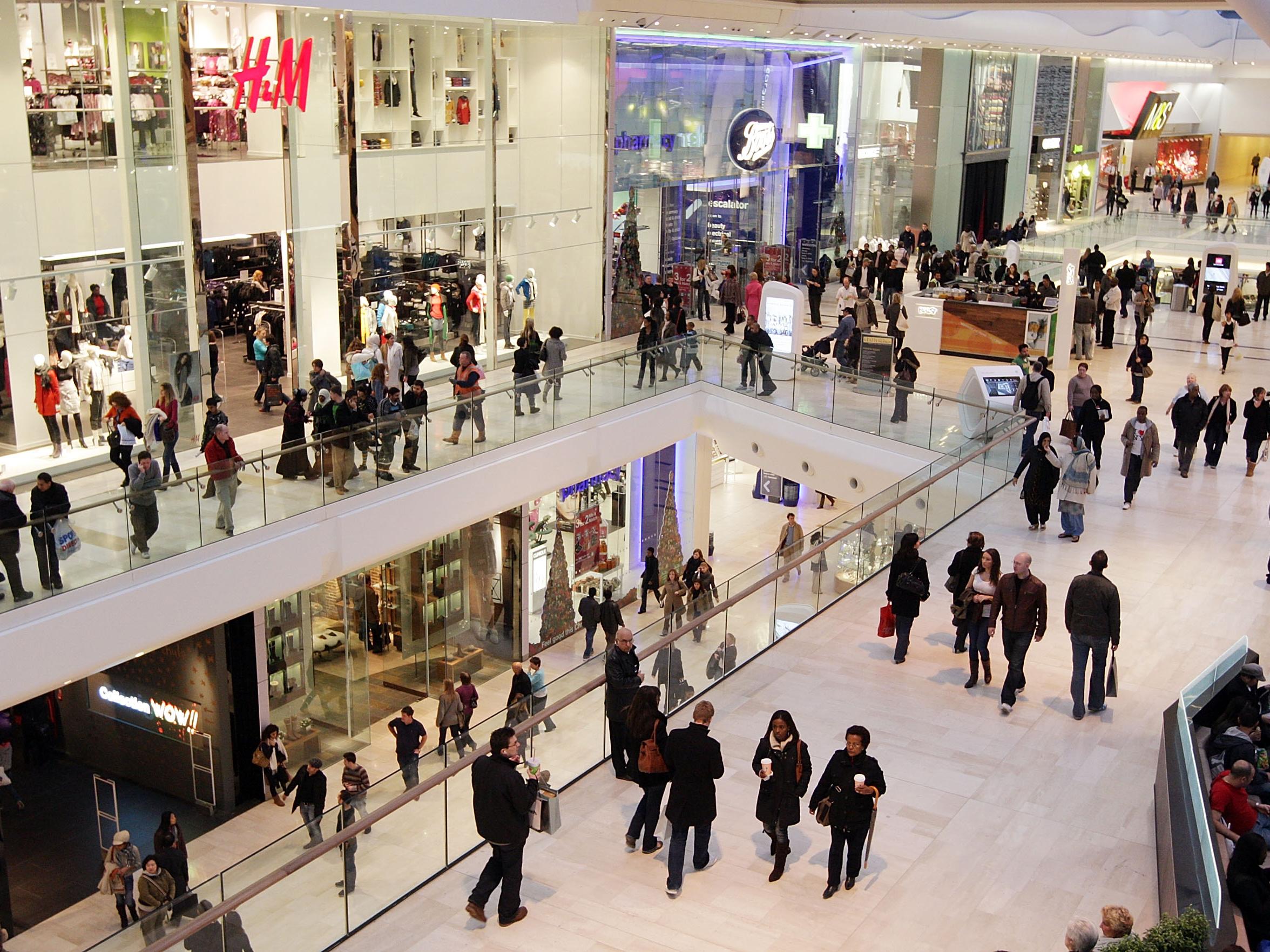 Crowds of shoppers in the Westfield shopping centre in west London