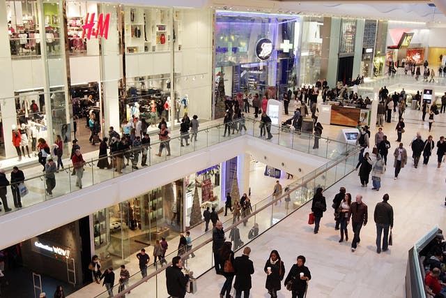 Crowds of shoppers in the Westfield shopping centre in west London