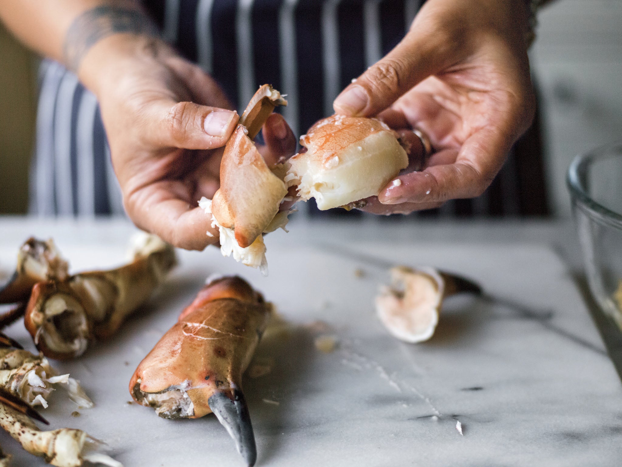 7. Remove the meat from the claws. Finish by picking through the crab to check for any stray shells