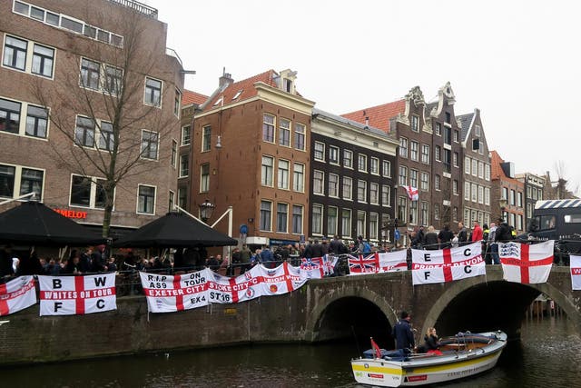 England supporters gather in Amsterdam ahead of England's international friendly with the Netherlands
