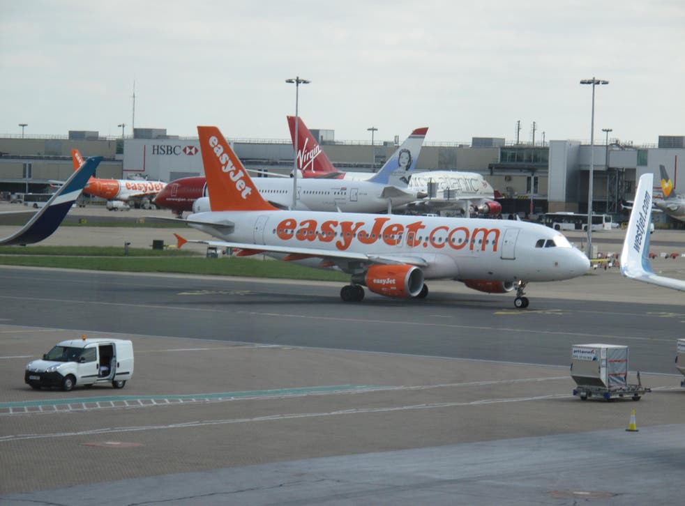 Mixed message: easyJet, Norwegian and Virgin Atlantic aircraft at Gatwick airport
