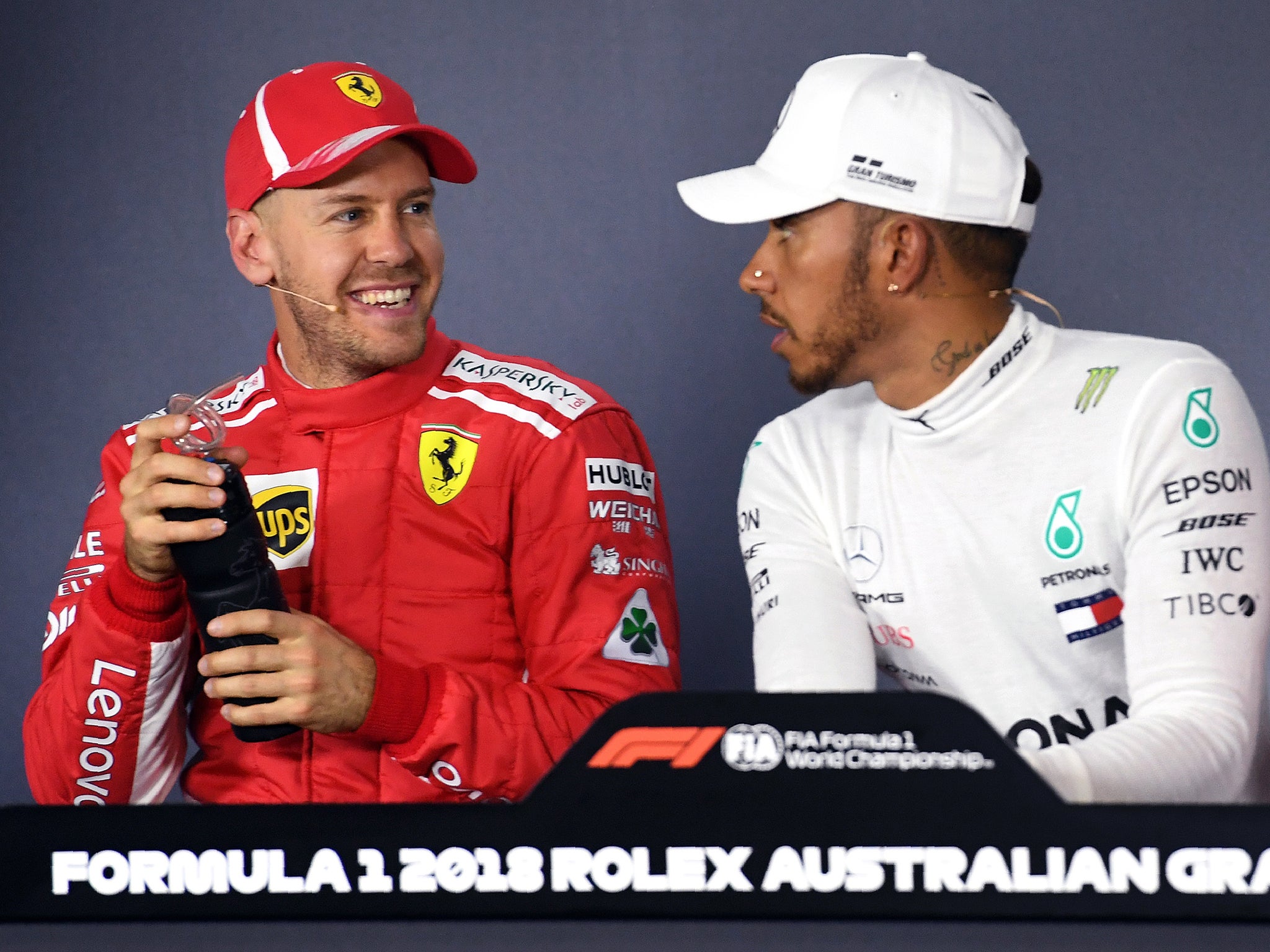 Vettel and Hamilton joked with each other throughout the post-qualifying press conference