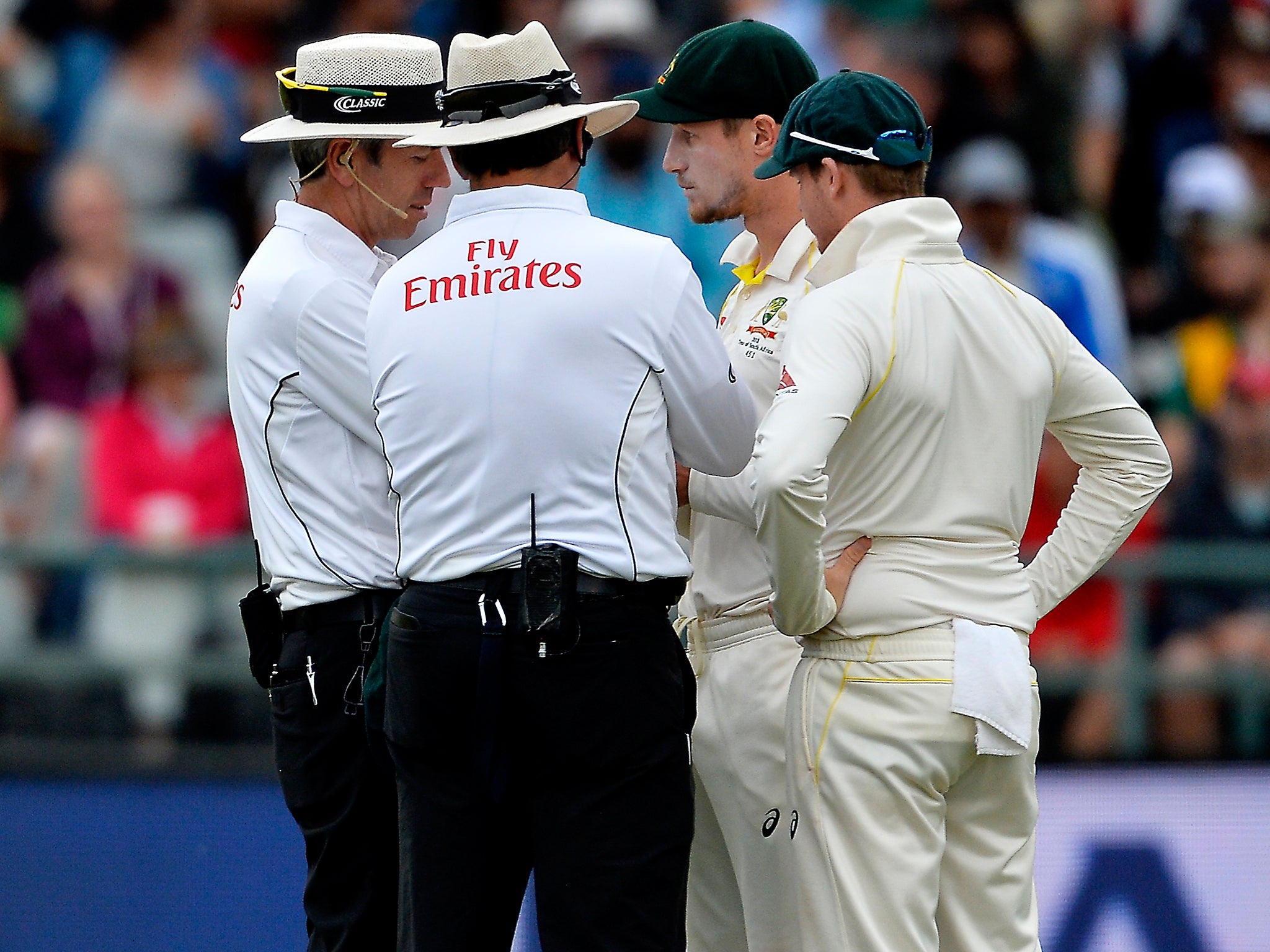 Cameron Bancroft was spoken to by the match umpires