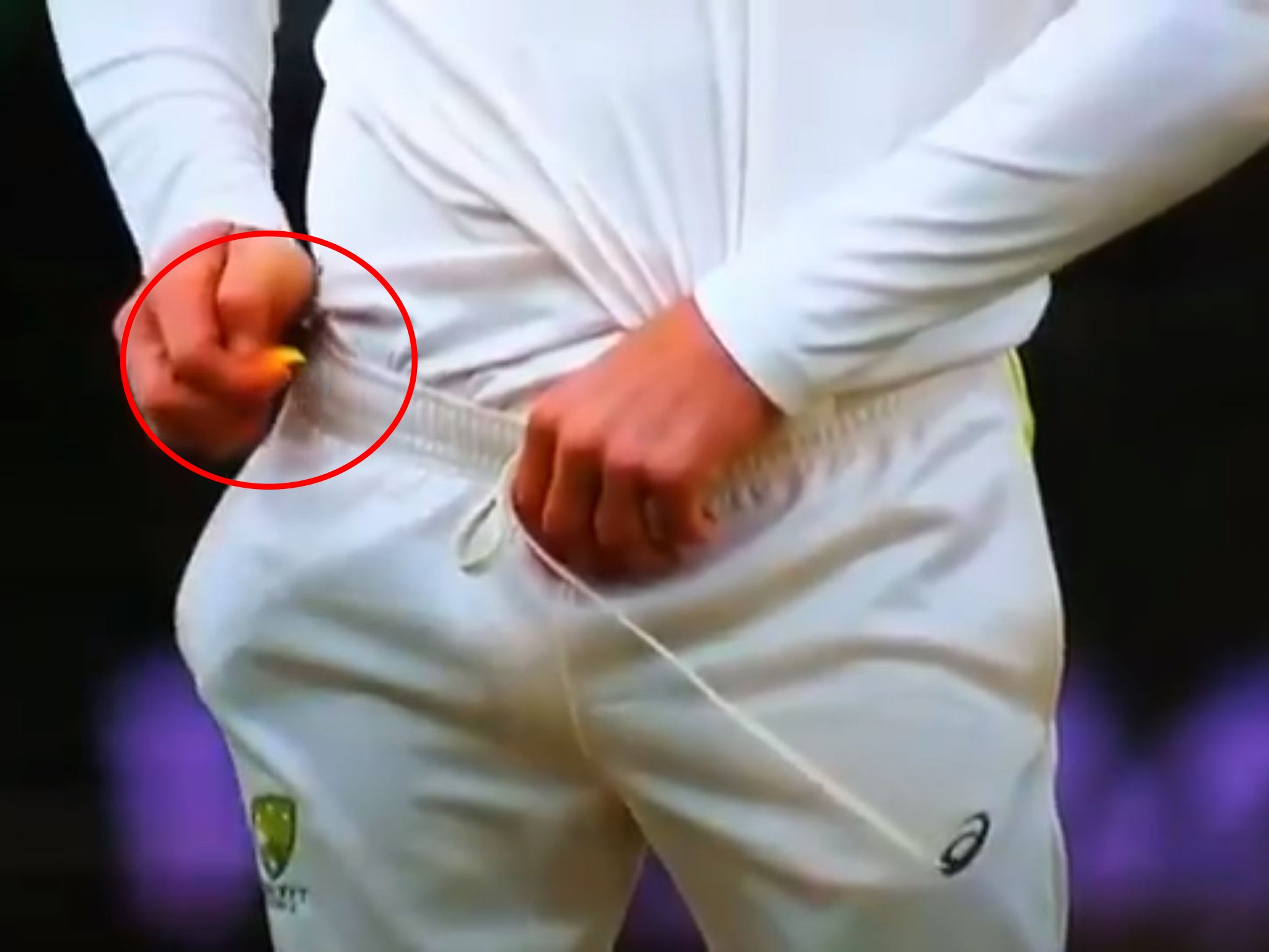 Bancroft has sticky tape in his trouser pocket while working on the ball