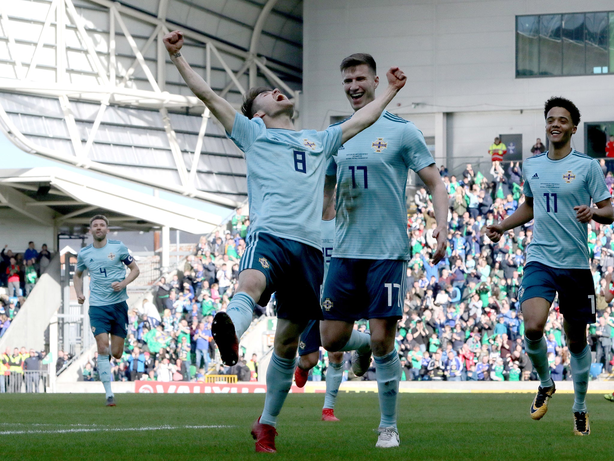 Paul Smyth celebrates his match-winning goal on his Northern Ireland debut against South Korea