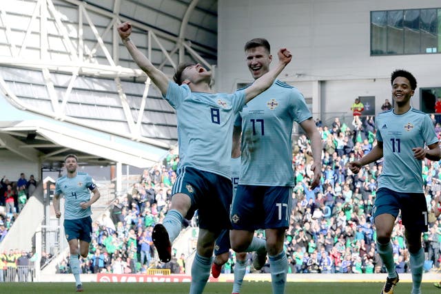 Paul Smyth celebrates his match-winning goal on his Northern Ireland debut against South Korea