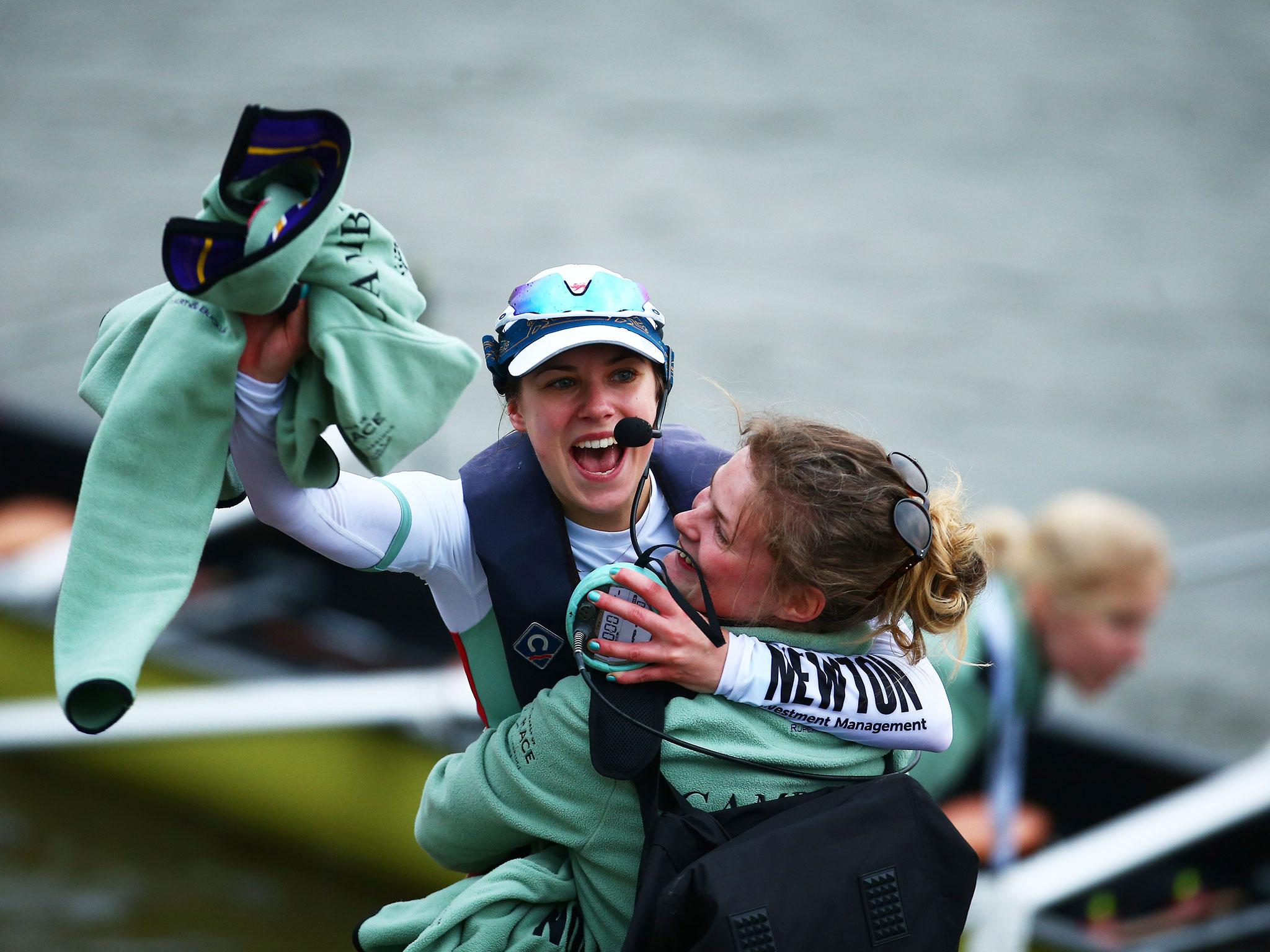 Cox Sophie Shapter celebrates after clinching victory with Cambridge