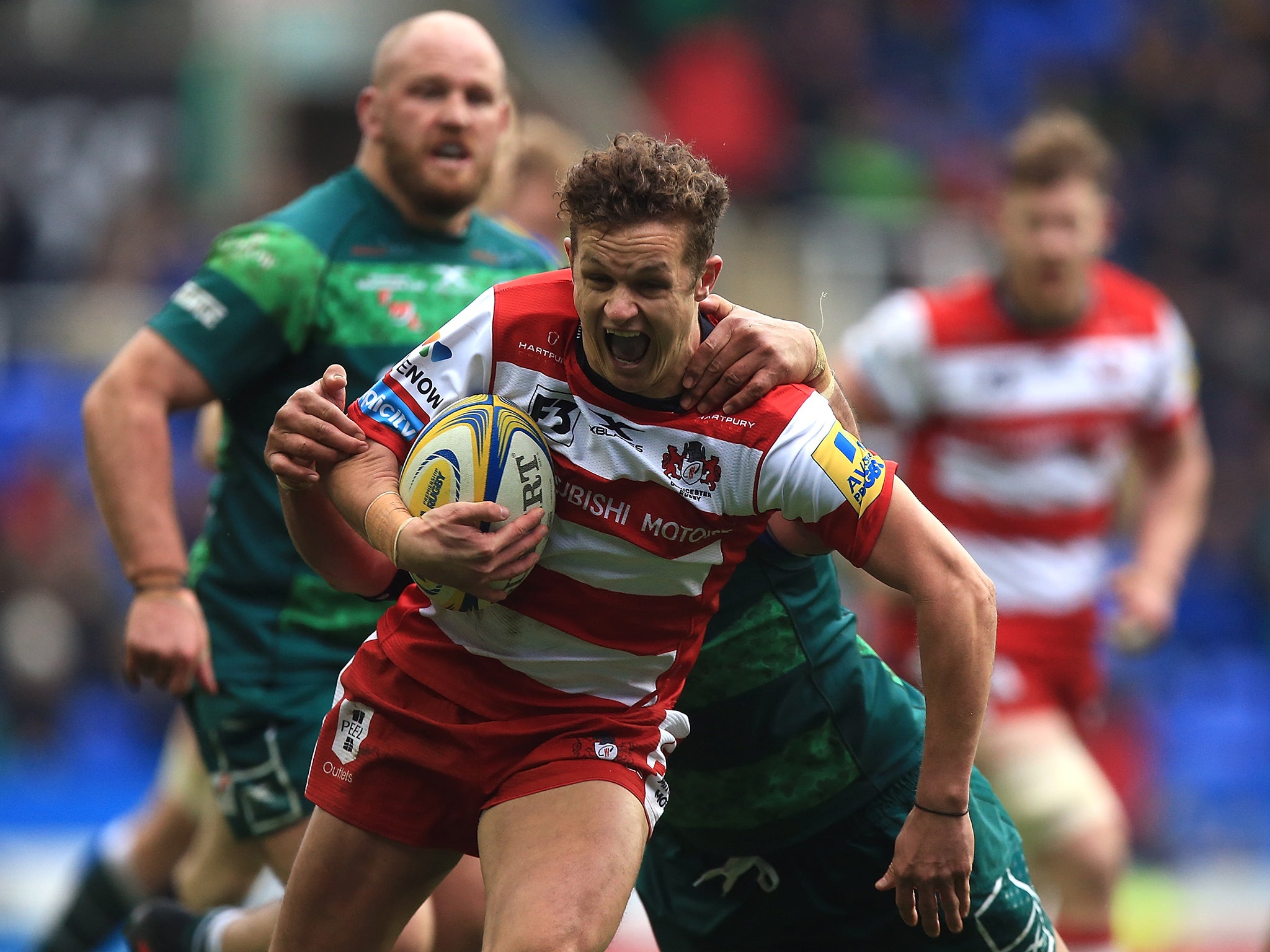 Billy Burns is tackled during Gloucester's win over London Irish