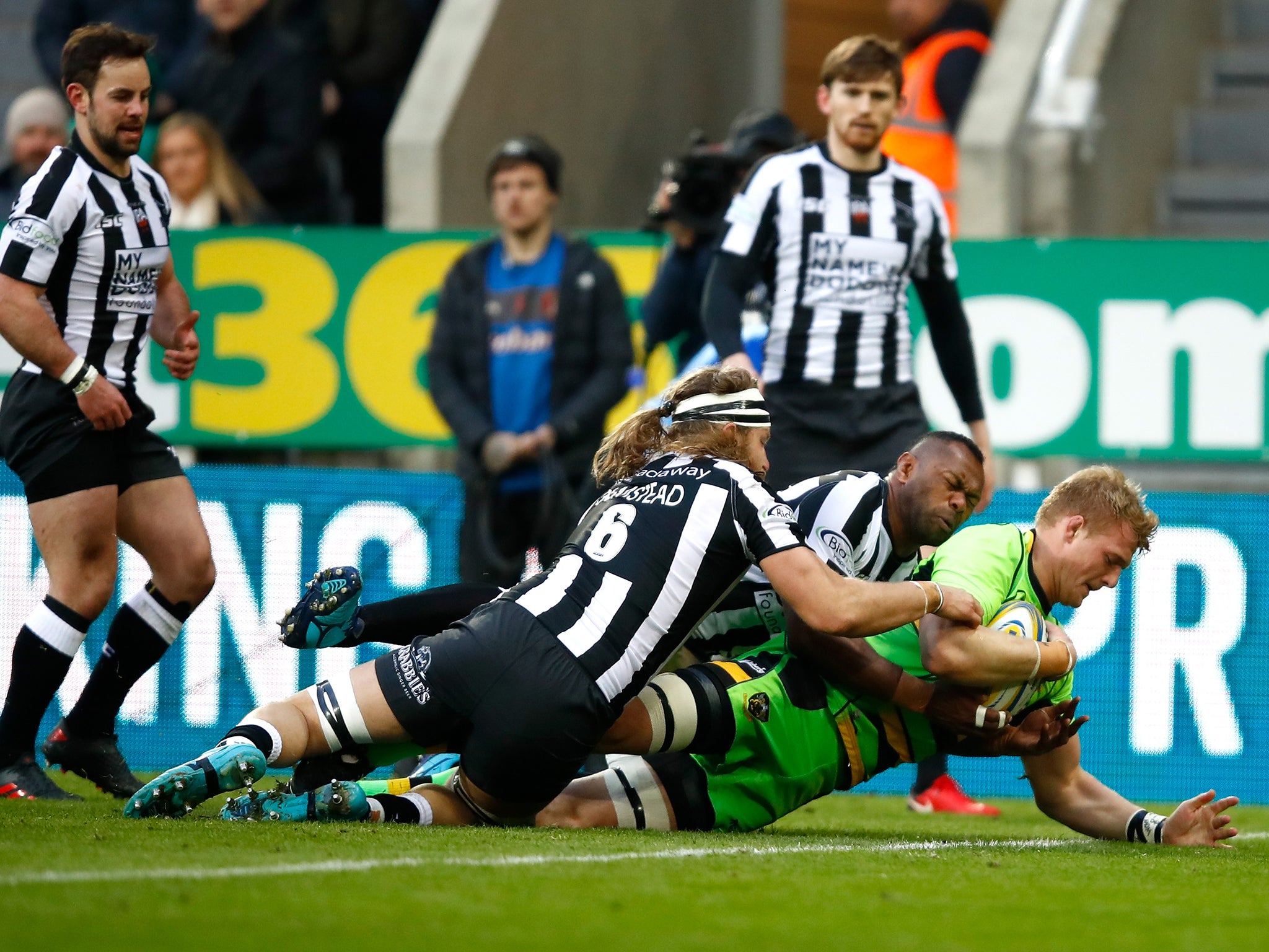 David Ribbans scored Northampton's first try of the match