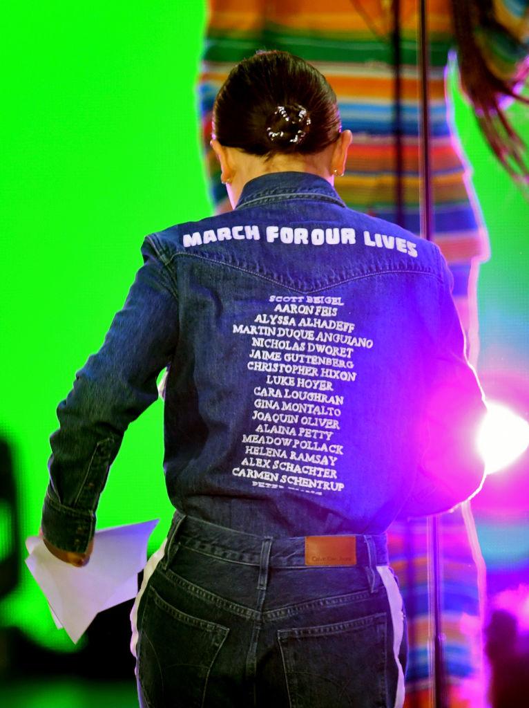 In double denim, Millie Bobby Brown supports March For Our Lives