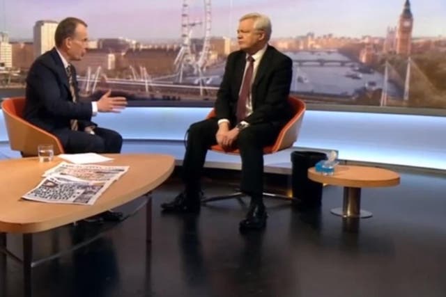 David Davis appeared on the Andrew Marr Show next to a sick bucket