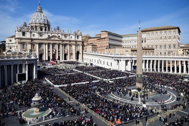 A view of St Peter's Square as Pope Francis celebrates Palm Sunday Mass at the Vatican, urging young people not to be silent and let their voices be heard