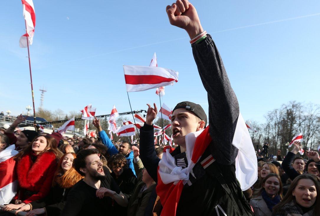 Although the rally was banned authorities allowed thousands to gather in a park to honour the country's independence centenary