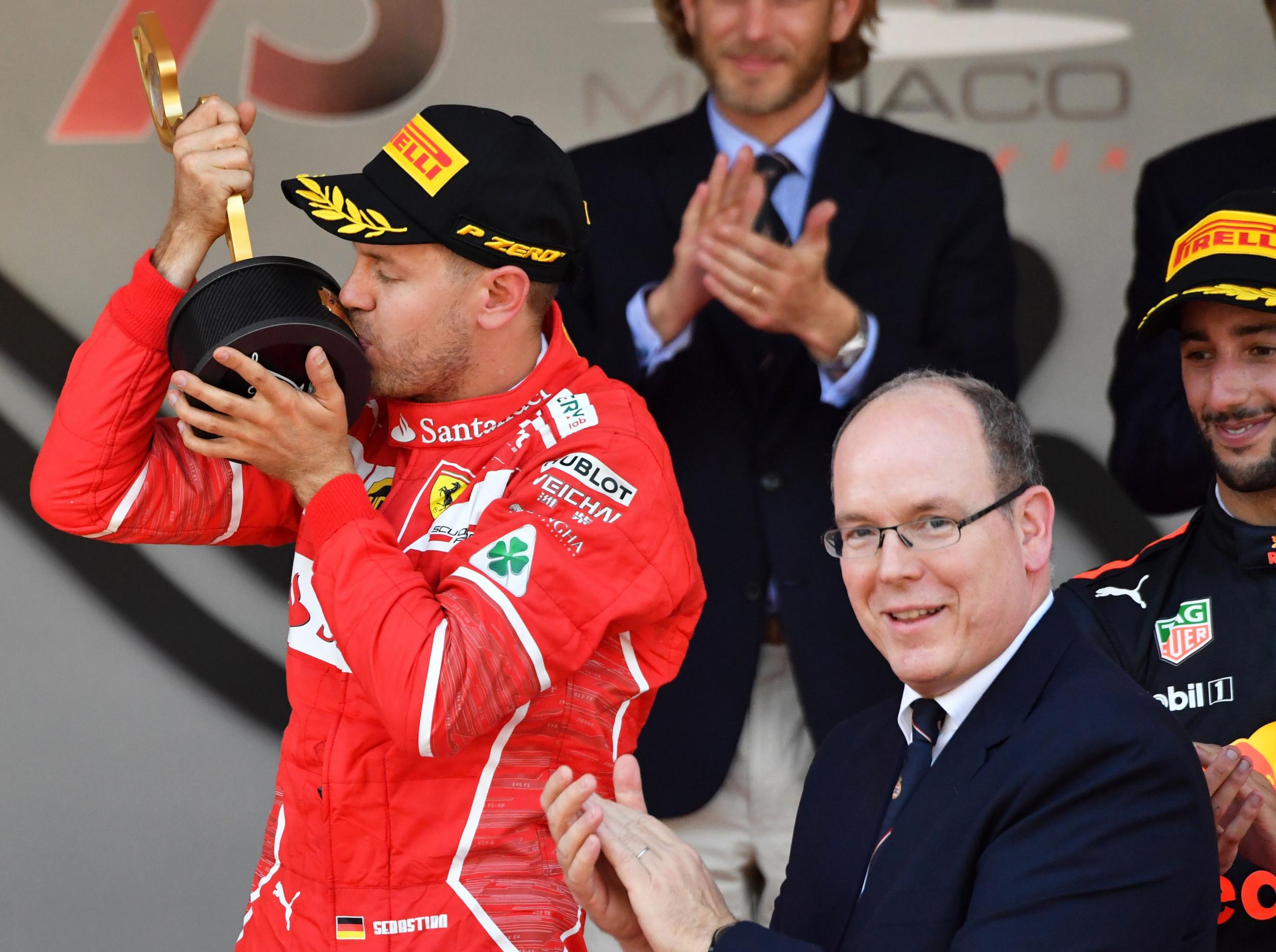 Prince Albert II (right) with Monaco Grand Prix winner Sebastian Vettel in 2017