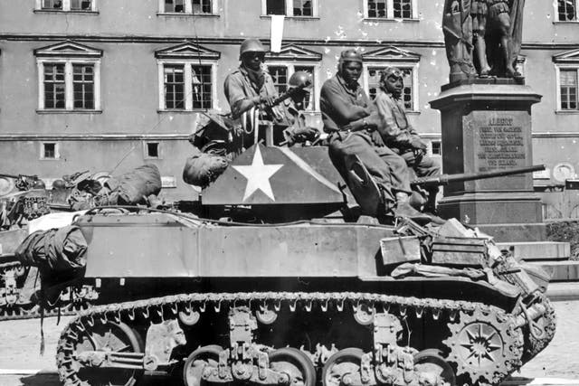 Black Panthers of the 761st Tank Battalion in Coburg, Germany. By the end of the war in Europe, the first African-American armoured unit to enter combat had fought through six countries