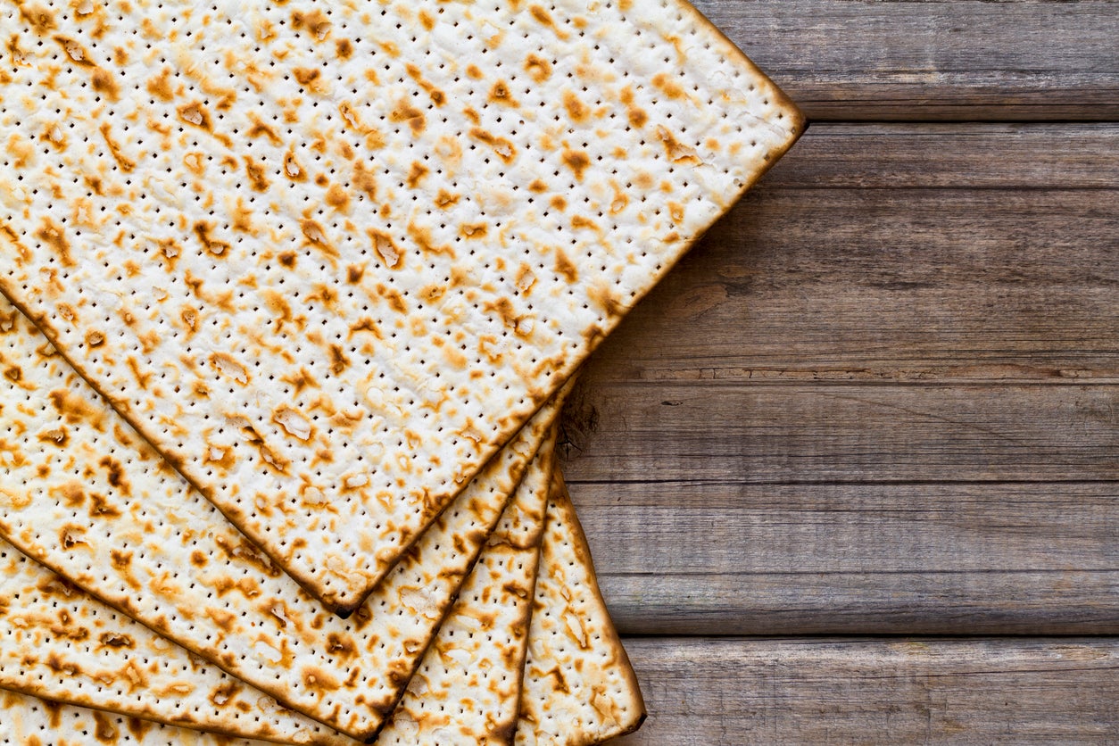 During Passover Jews eat matzah, which is unleavened bread