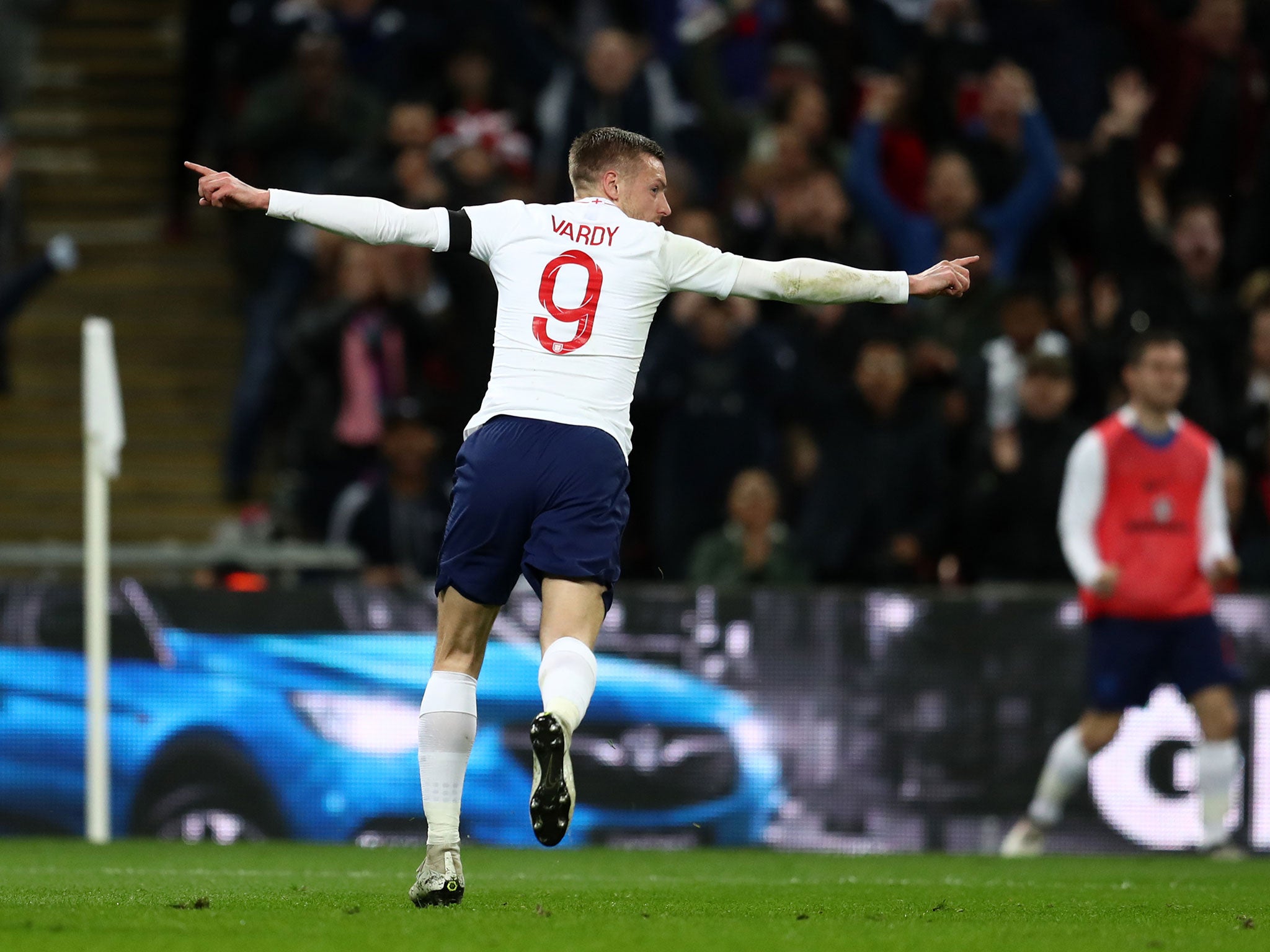 Jamie Vardy celebrates putting England ahead