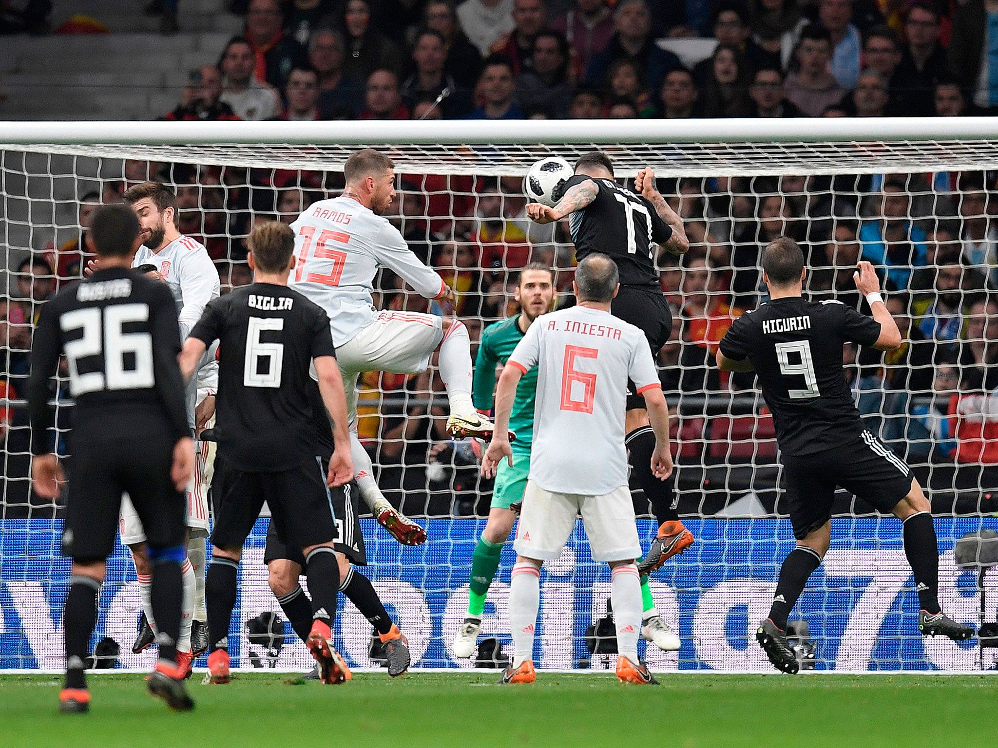 Nicolas Otamendi rises highest to pull one back for Argentina