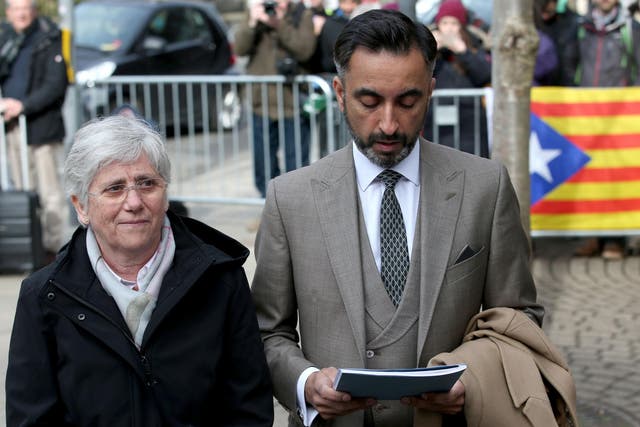 Former Catalan minister Clara Ponsati at an Edinburgh police station with her lawyer Aamer Anwar