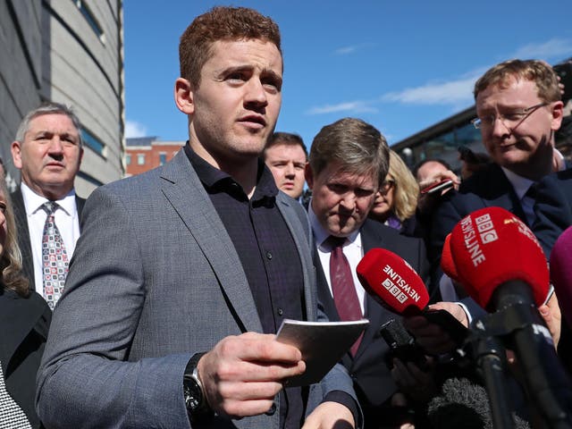 Ireland international Paddy Jackson gives a statement after being found not guilty of rape and sexual assault