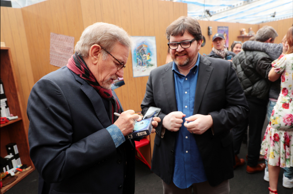 Ernest Cline (right) with Steven Spielberg