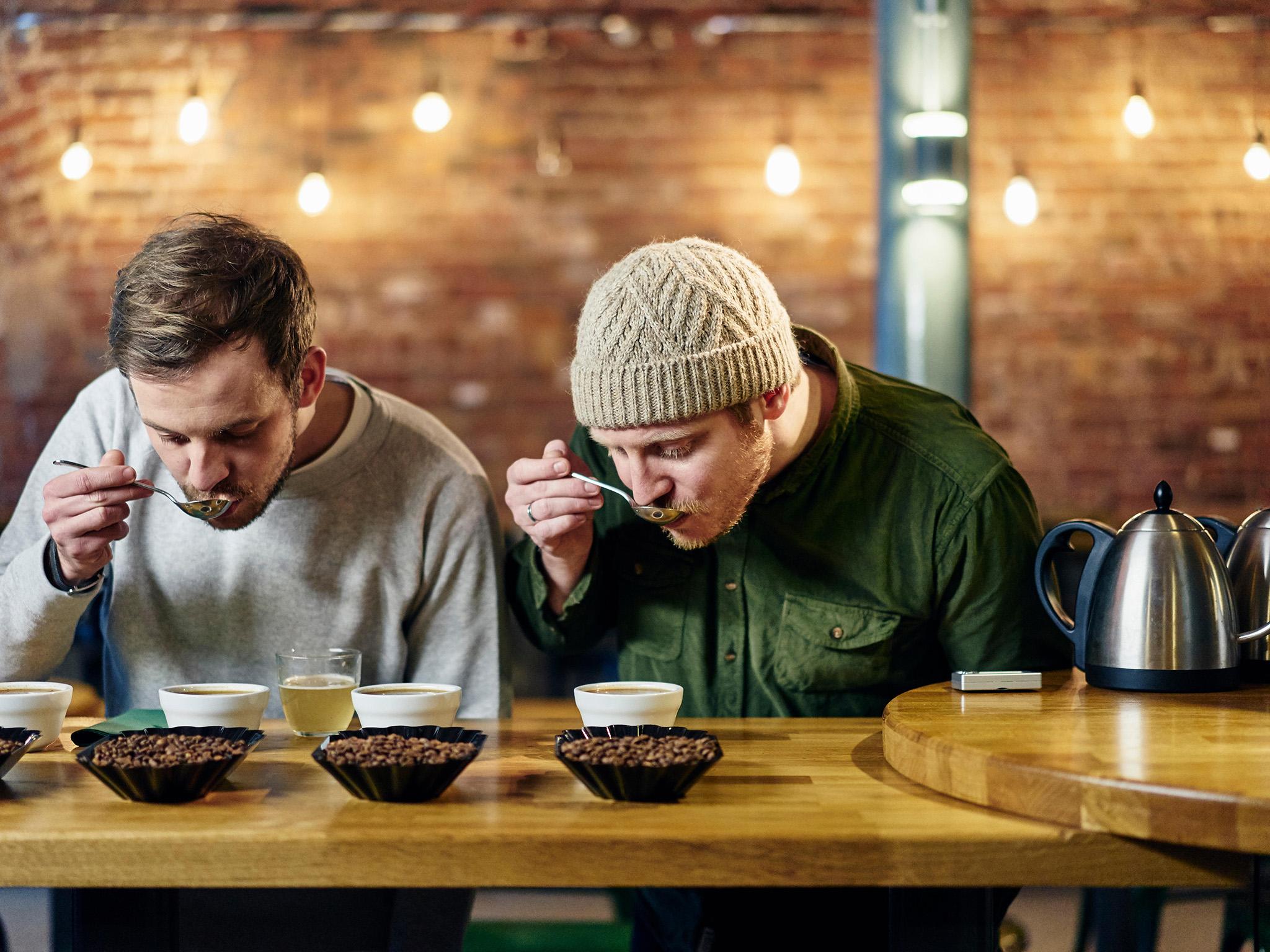 A coffee cupping typically involves a good deal of slurping – and a hefty caffeine hit