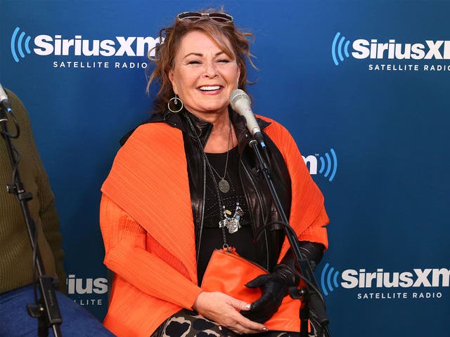 Barr speaks during SiriusXM's Town Hall with the cast of Roseanne on 27 March in New York