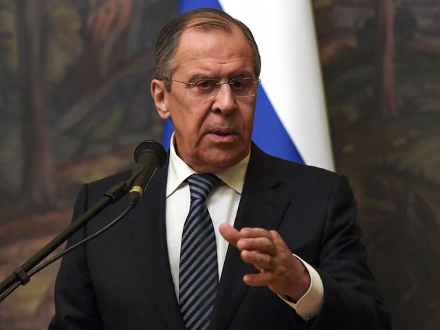 Russian Foreign Minister Sergei Lavrov attends a joint press conference with UN special envoy for Syria Staffan de Mistura following their talks in Moscow.