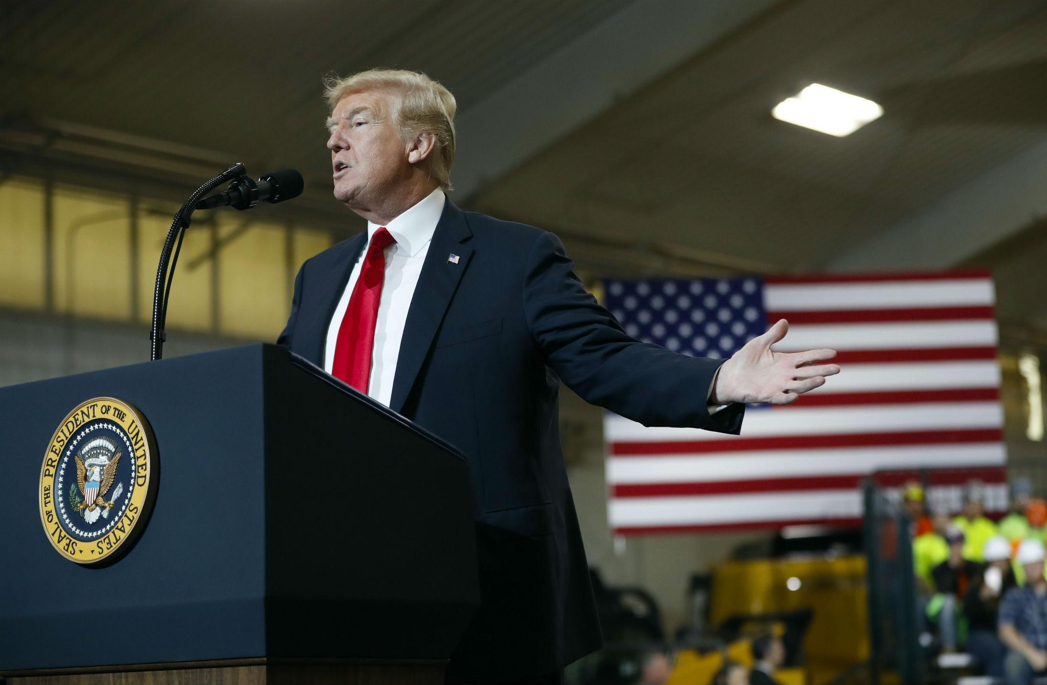 Donald Trump speaks at Local 18 Richfield Training Facility in Richfield, Ohio