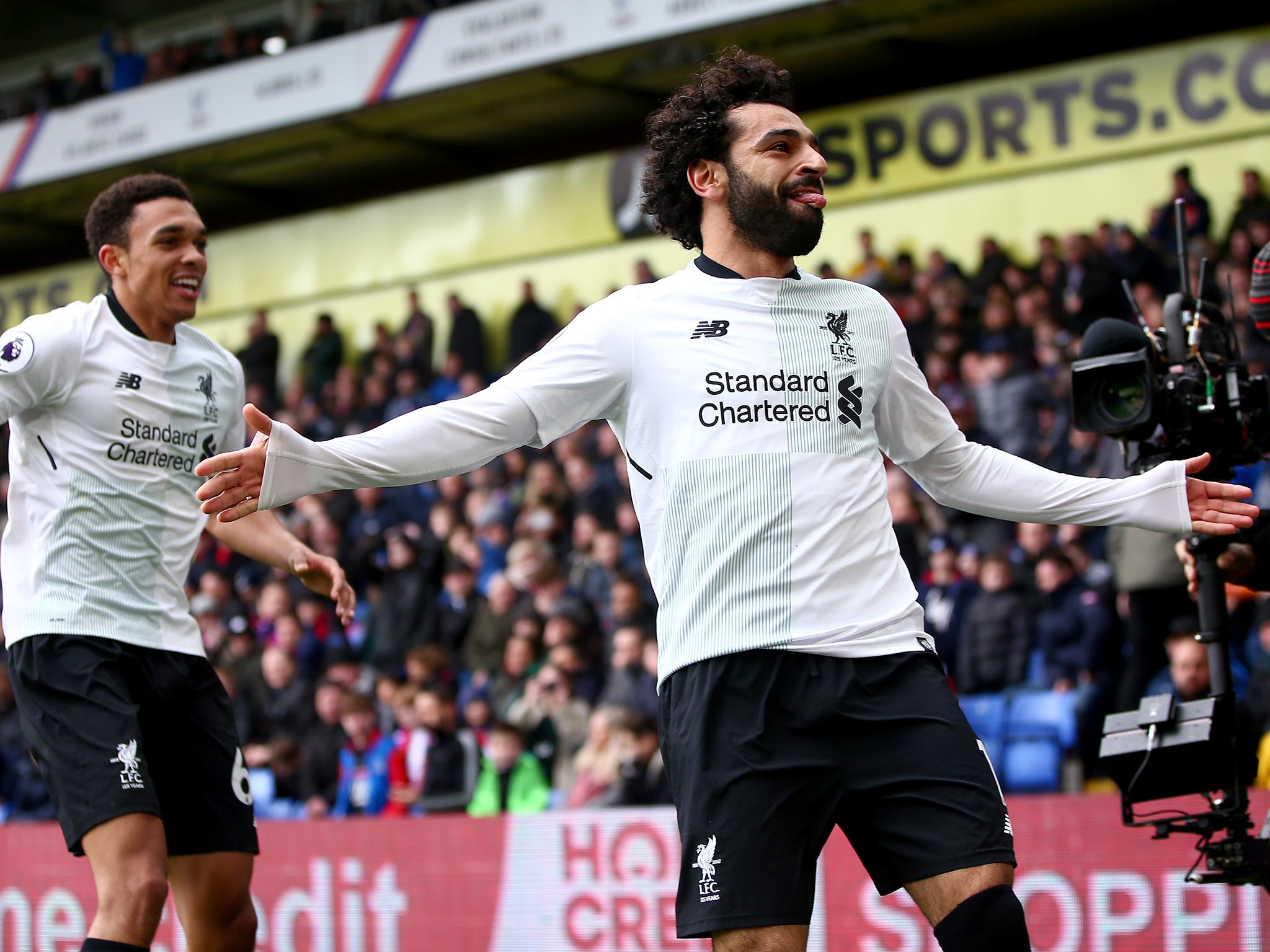 Mohamed Salah celebrates after scoring the winning goal for Liverpool